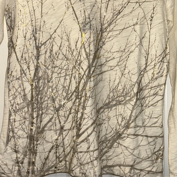New! Talbots Foil Tree Print V-neck Long Sleeve Tee - Picture 2 of 5